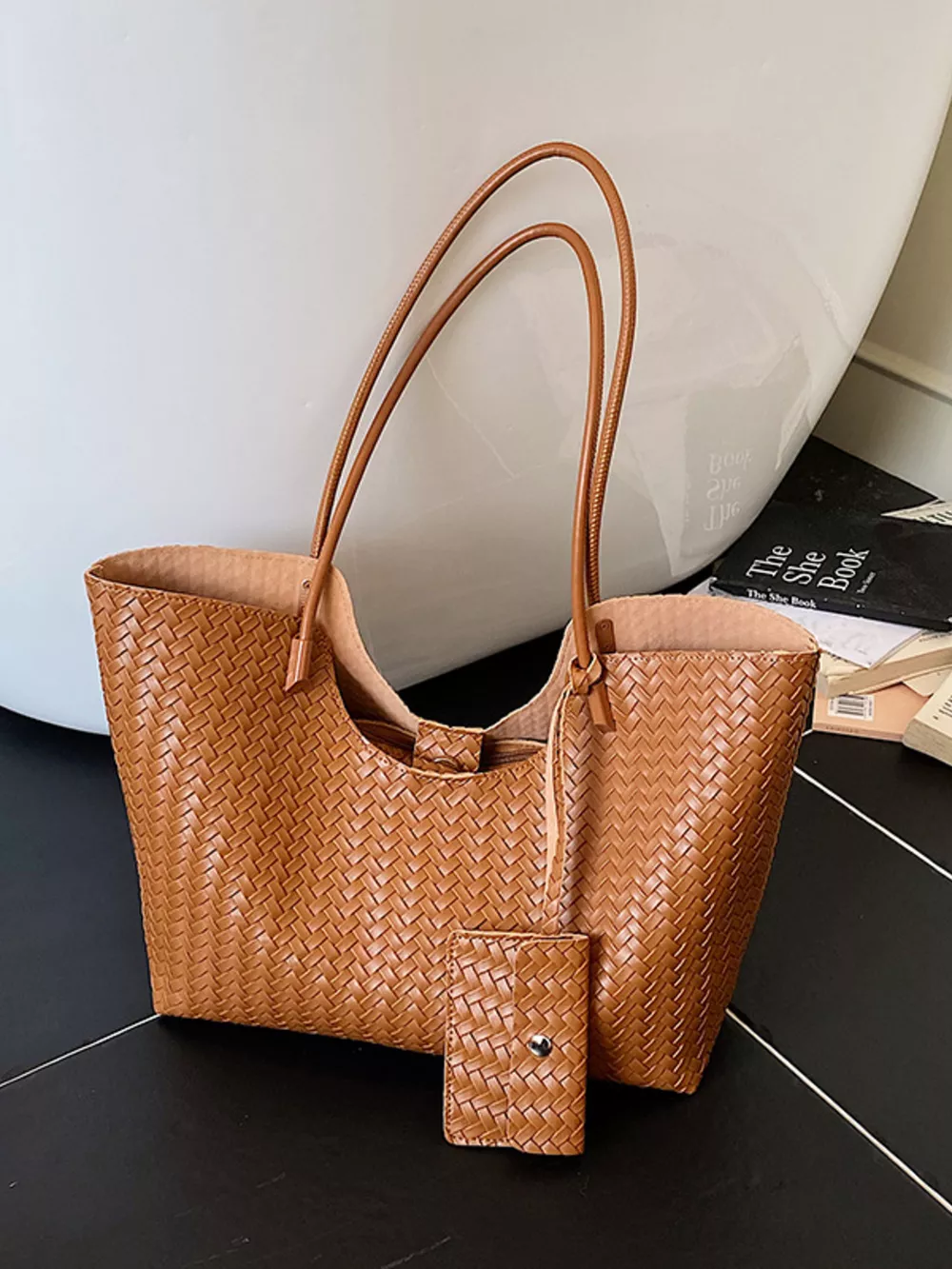 Woven Texture Large Capacity Tote Bag, image 7