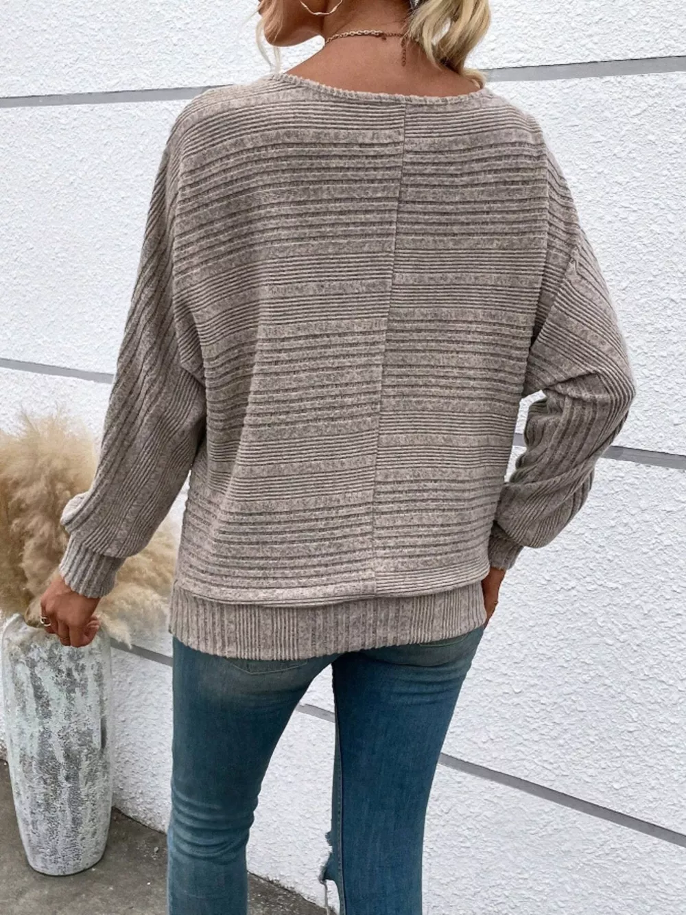 Ribbed Round Neck Long Sleeve Top, image 13