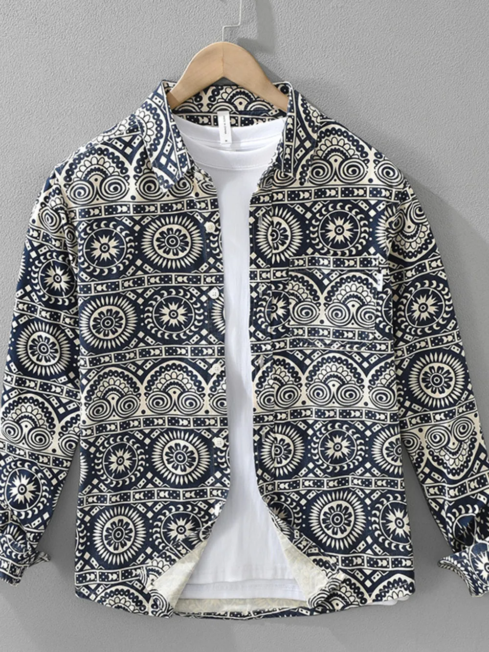 Men's Plus Size Printed Button Up Long Sleeve Shirt