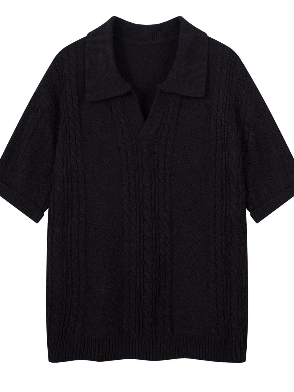 Men's Cable Knit Short Sleeve Knit Polo