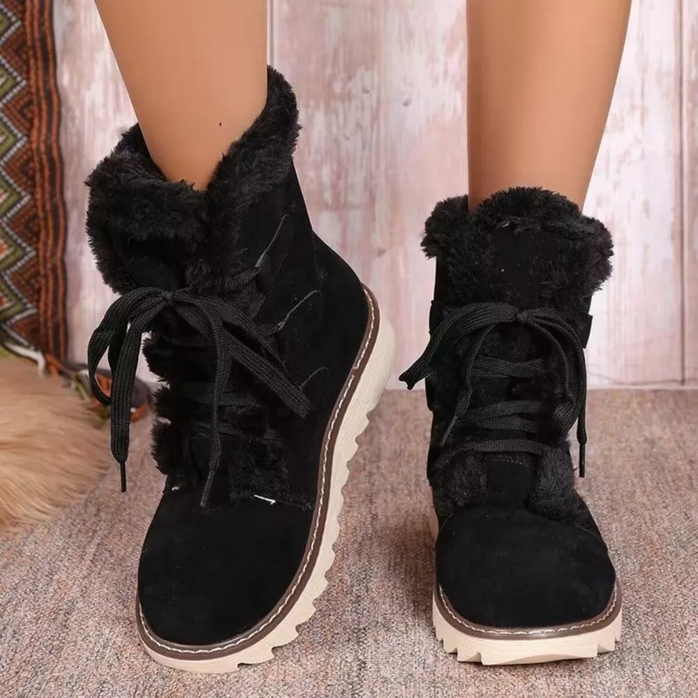 Fuzzy Trim Lace-Up Boots, image 2