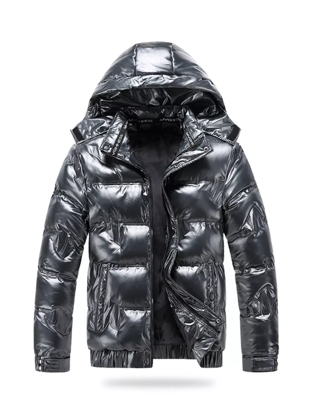 Men's Plus Size Zip Up Puffer Jacket with Hood, image 3