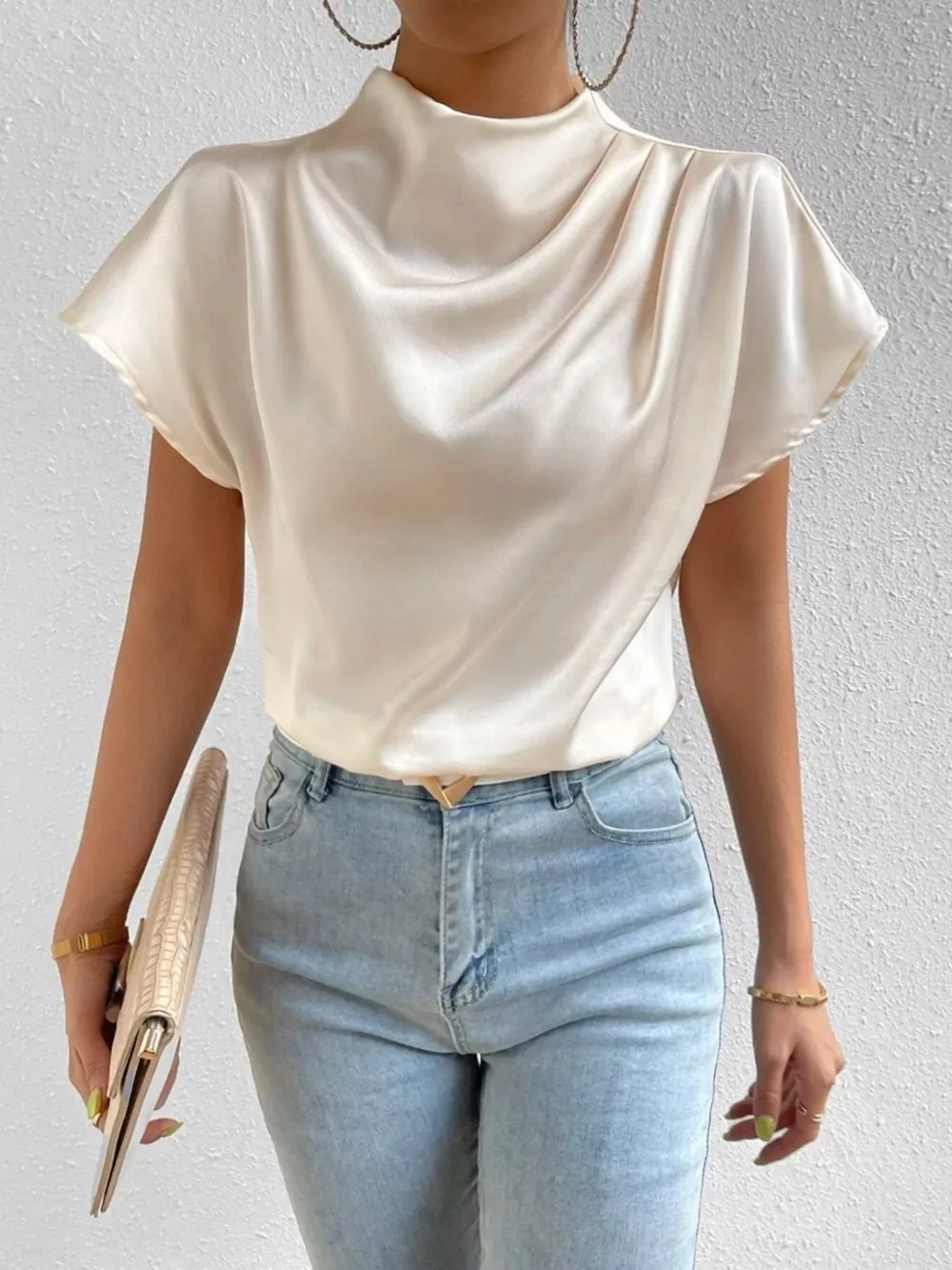 Mock Neck Satin Blouse, image 3