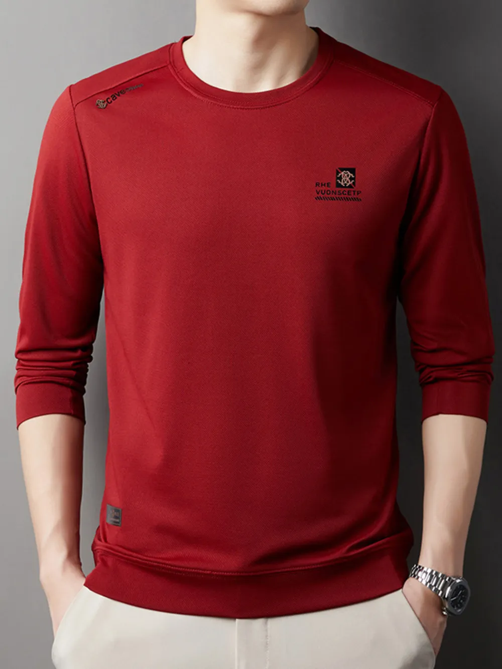 Men's Plus Size Long Sleeve Crew Neck Slim Fit Top, image 2