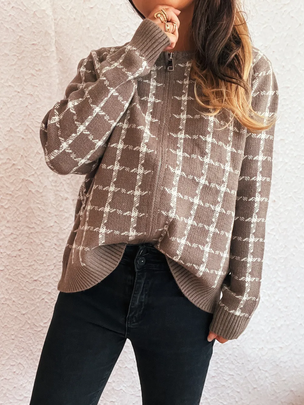 Plaid Pattern Zip Up Cardigan, image 20