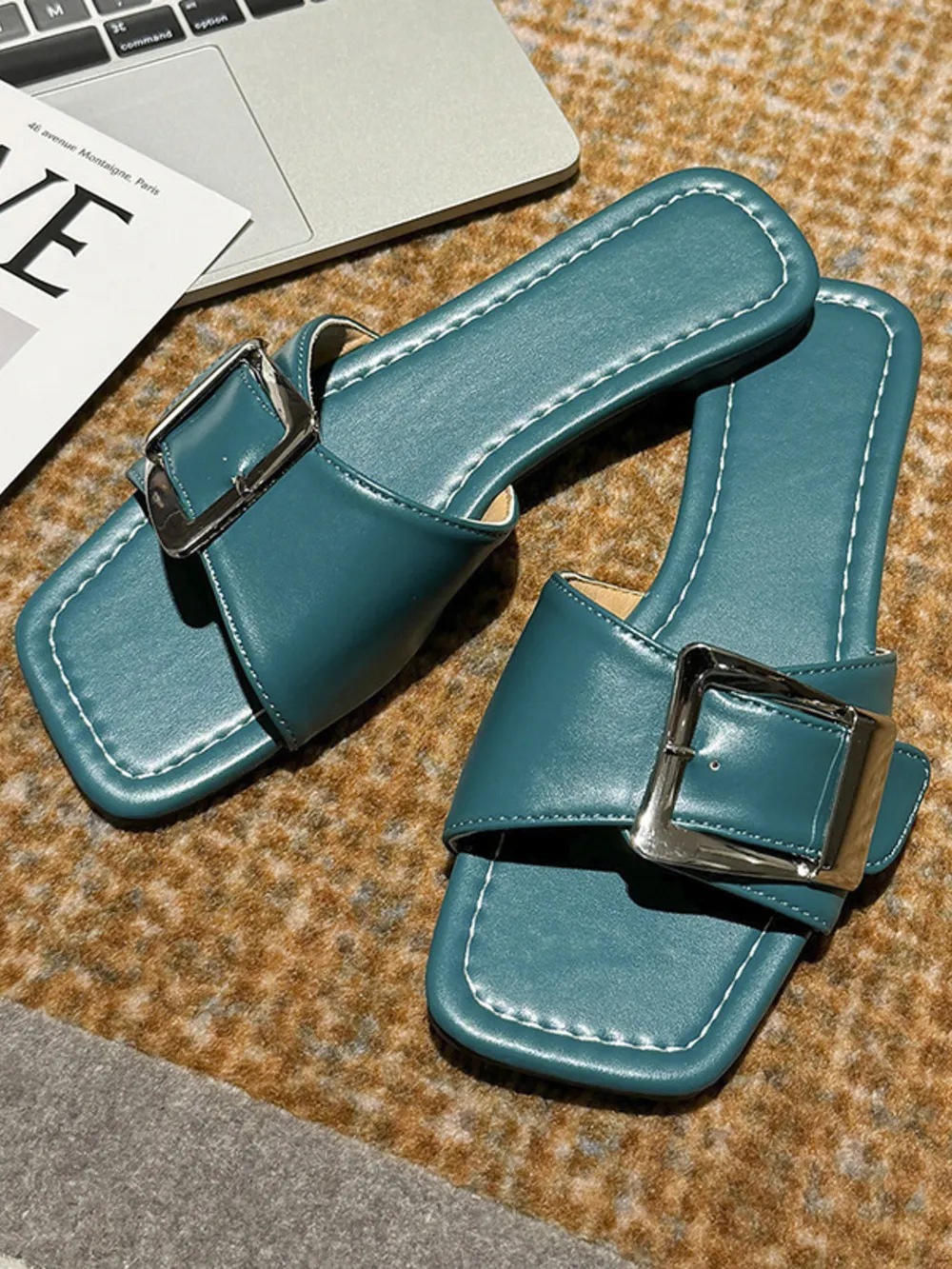 Open Toe Buckle Flats Sandals, image 5