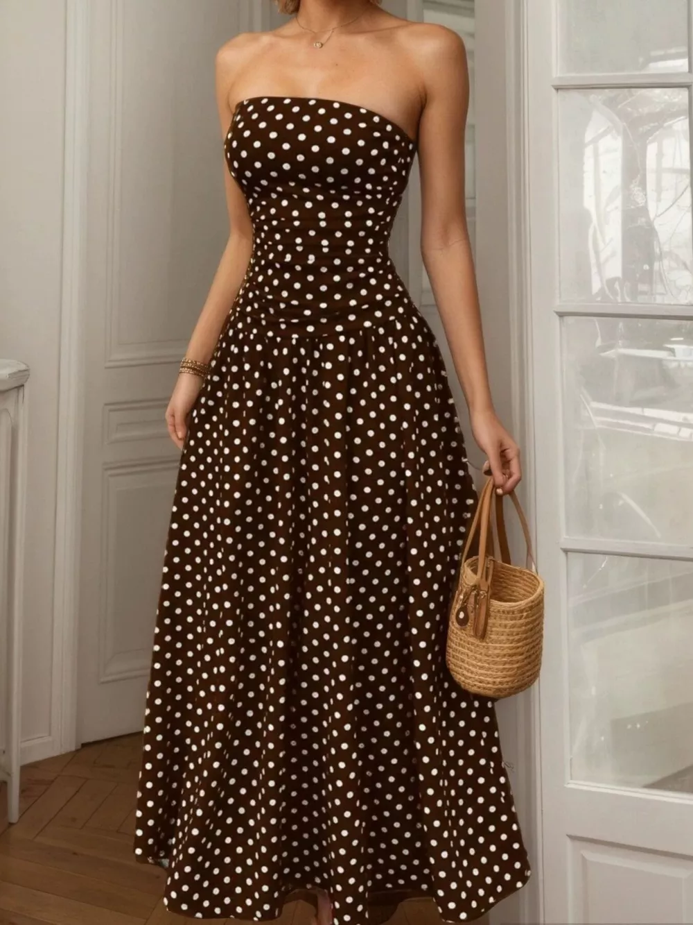 Polka Dot Strapless Maxi Dress, image 7