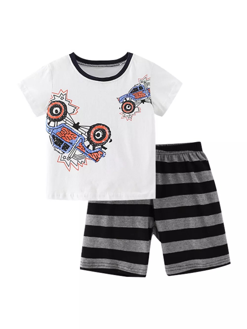 Children's Monster Truck Tee & Striped Shorts Set