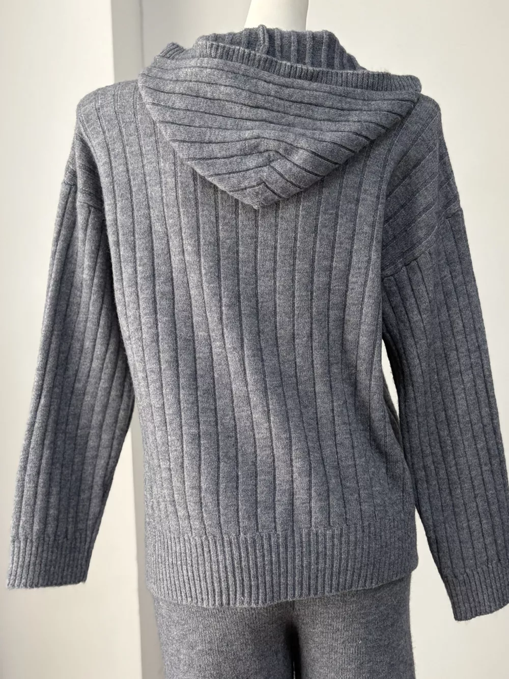 Cozy Ribbed Knit Zip-Up Hoodie and Wide-Leg Pants Sweater Set, image 15