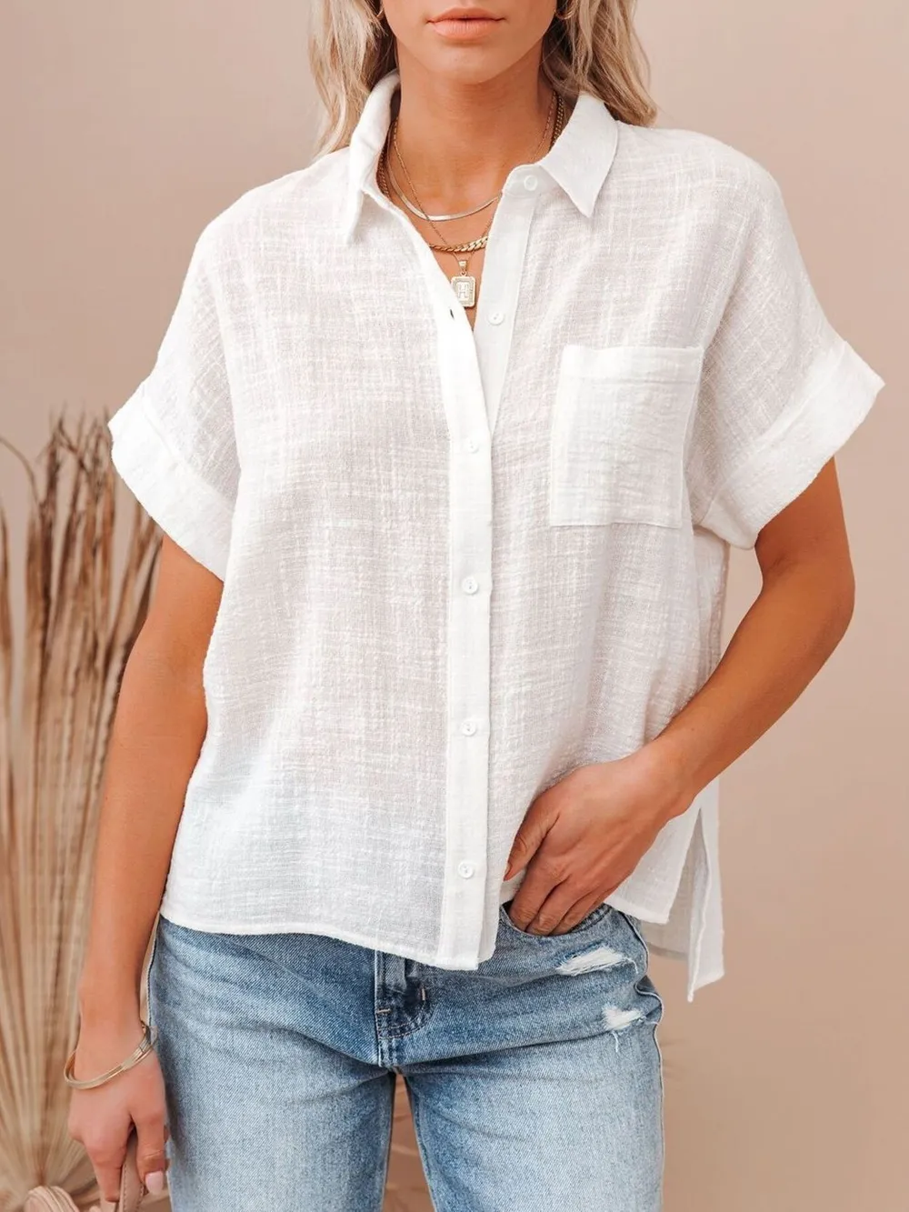 Full Size Button Up Short Sleeve Shirt Plus Size, image 2