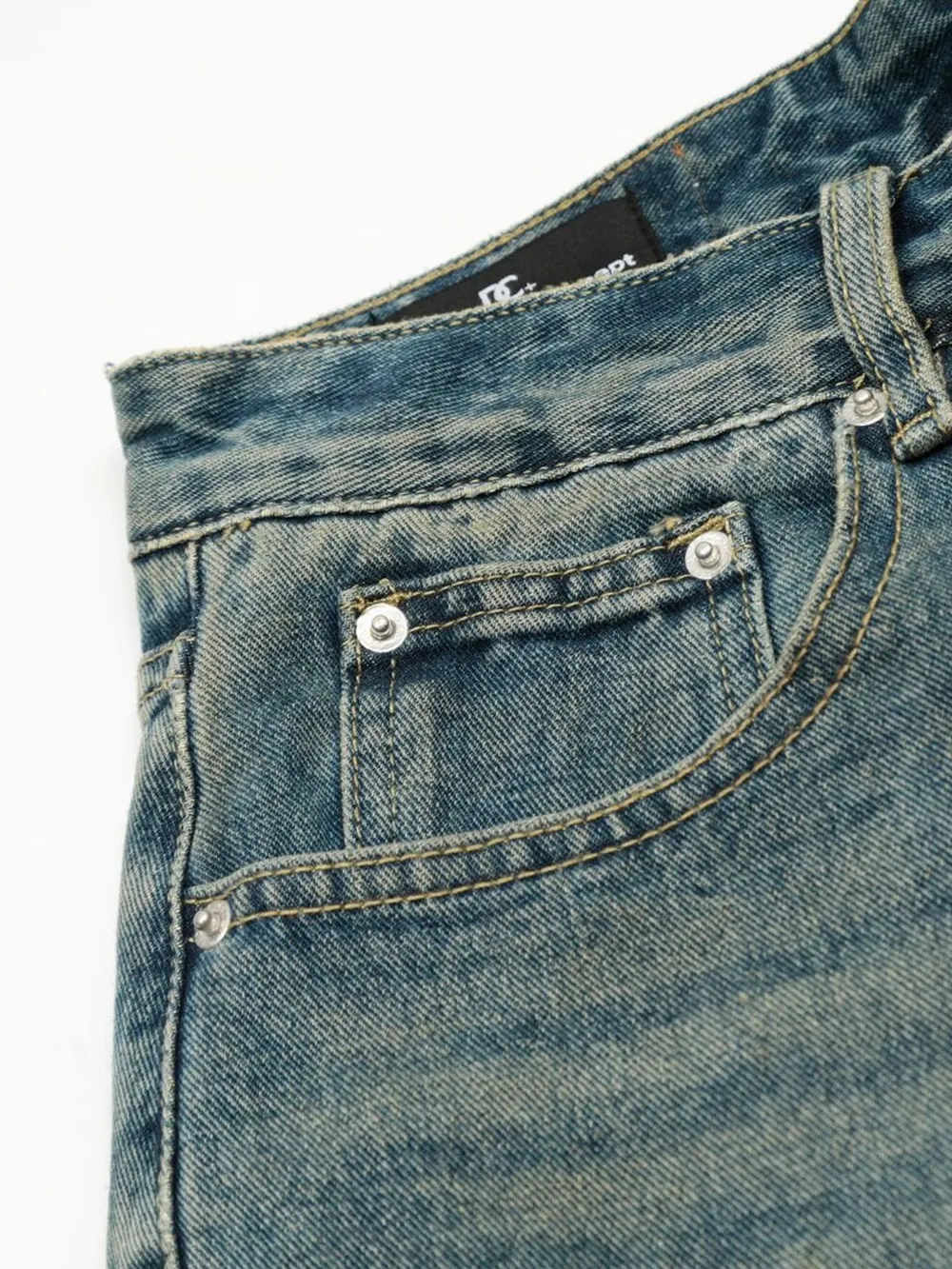 Men's Distressed Camo Patchwork Denim Shorts, image 14