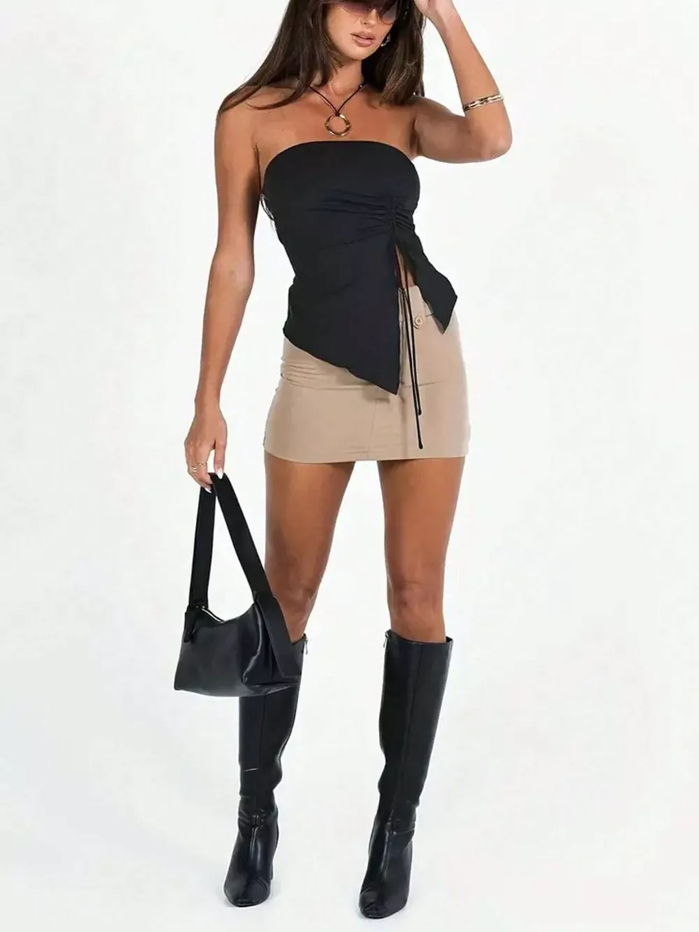 Strapless Ruched Drawstring Cami Top, image 5
