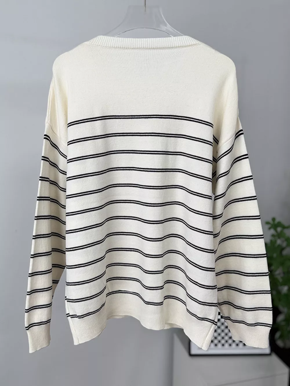 Classic Striped Crewneck Knit Top with Layered Sweater Detail, image 12
