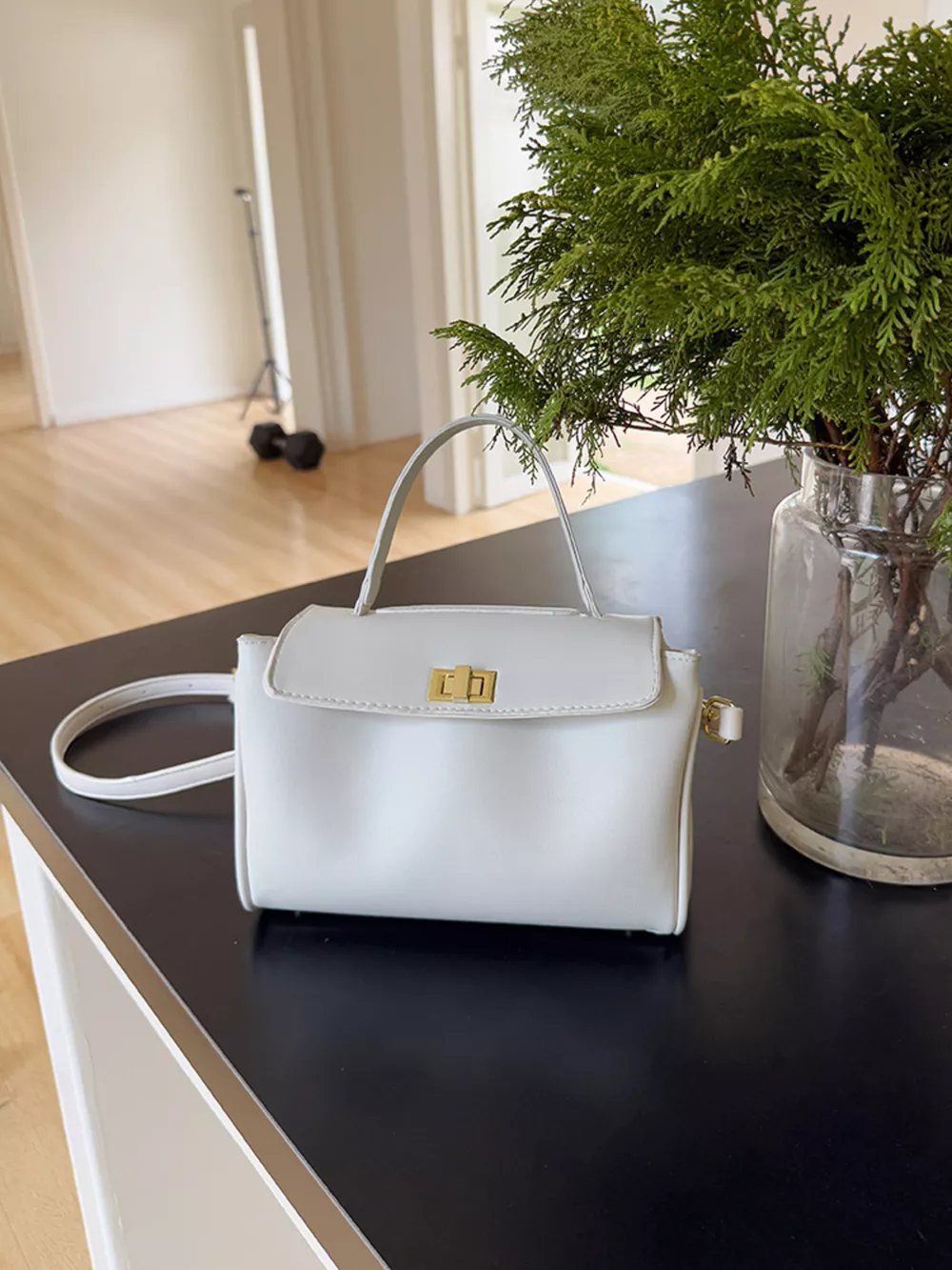 Golden Clasp Leather Crossbody Bag, image 2