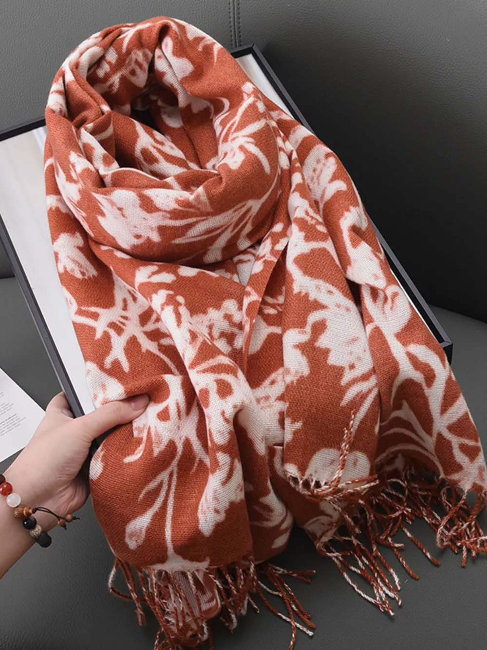 Floral Print Scarf with Fringe Detail, image 7