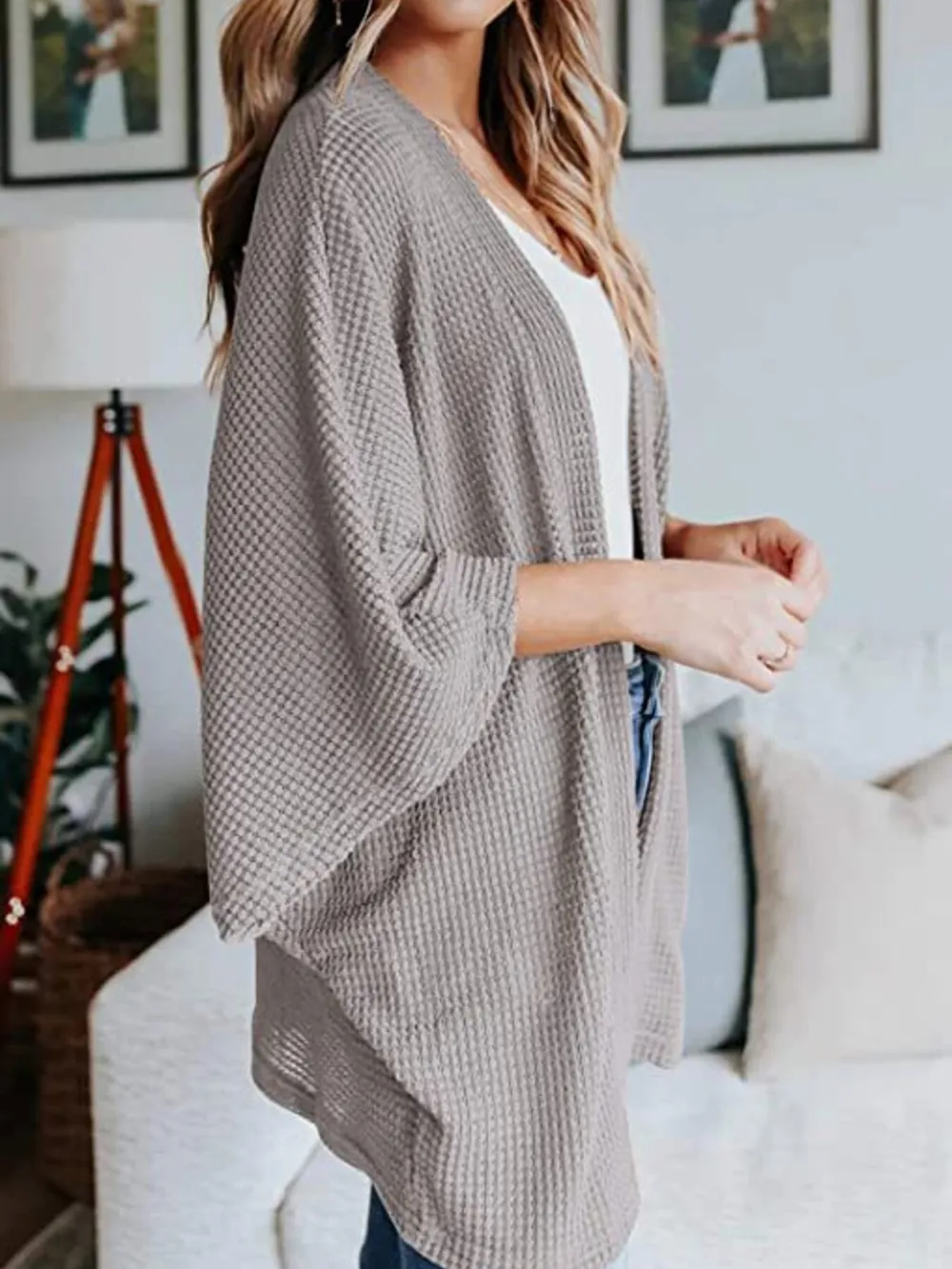 Full Size Open Front Waffle Knit Cardigan Plus Size, image 15