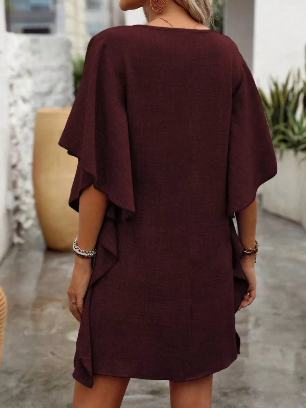 Flowy Sleeve V-Neck Casual Mini Dress, image 21