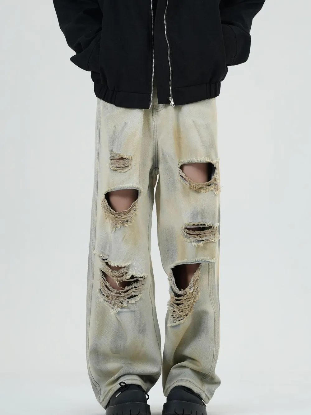 Men's Full Size Distressed Wide Leg Jeans Plus Size