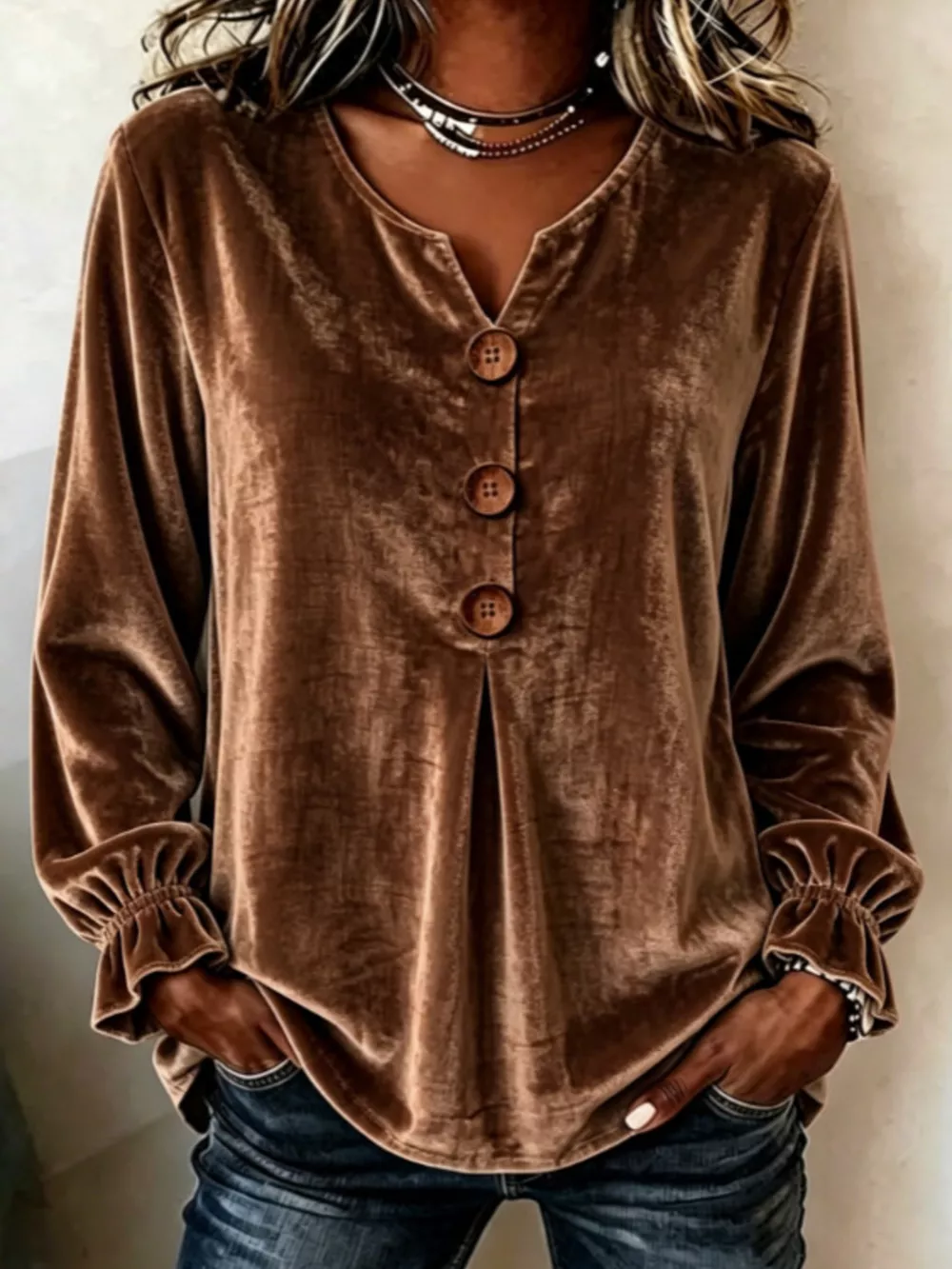 Velvet Flounce Sleeve Blouse, image 6