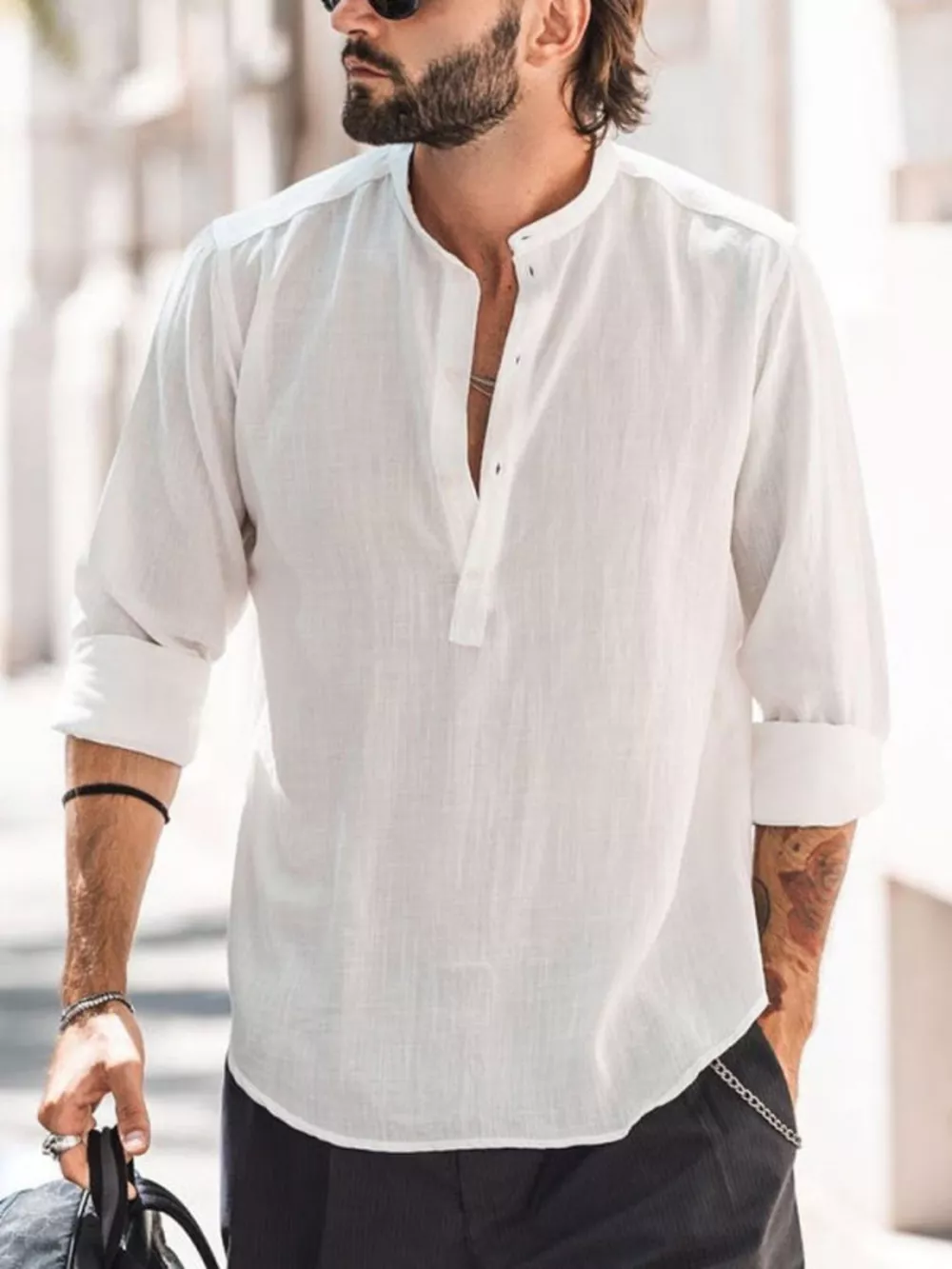 Men's Full Size Button Detail Long Sleeve Shirt Plus Size, image 3