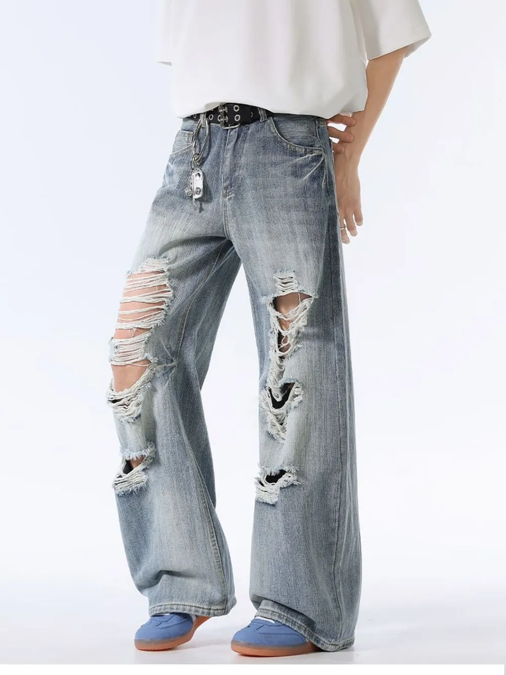 Men's Distressed Wide Leg Baggy Jeans, image 5