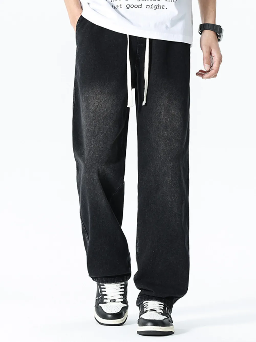 Men's Plus Size Drawstring Wide Leg Jeans