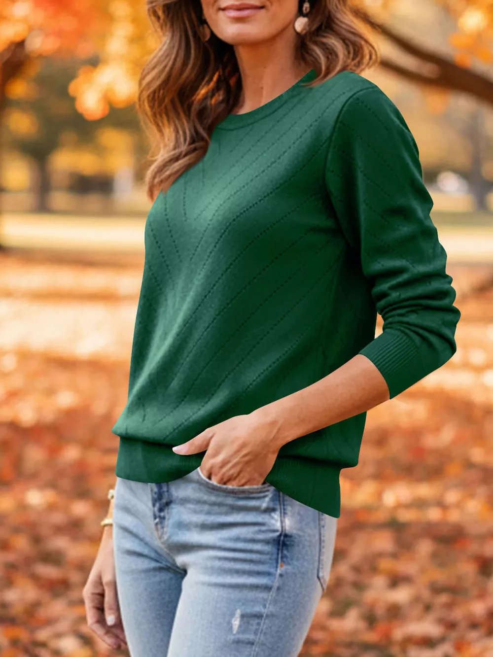 Openwork Round Neck Sweater, image 20