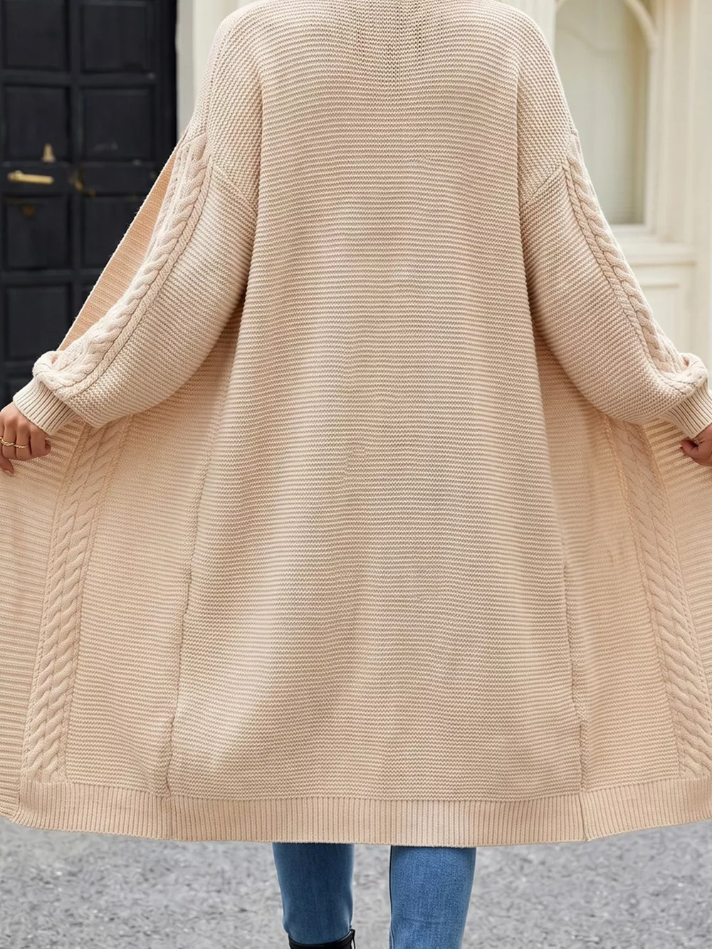 Cable-Knit Open-Front Longline Cardigan, image 5
