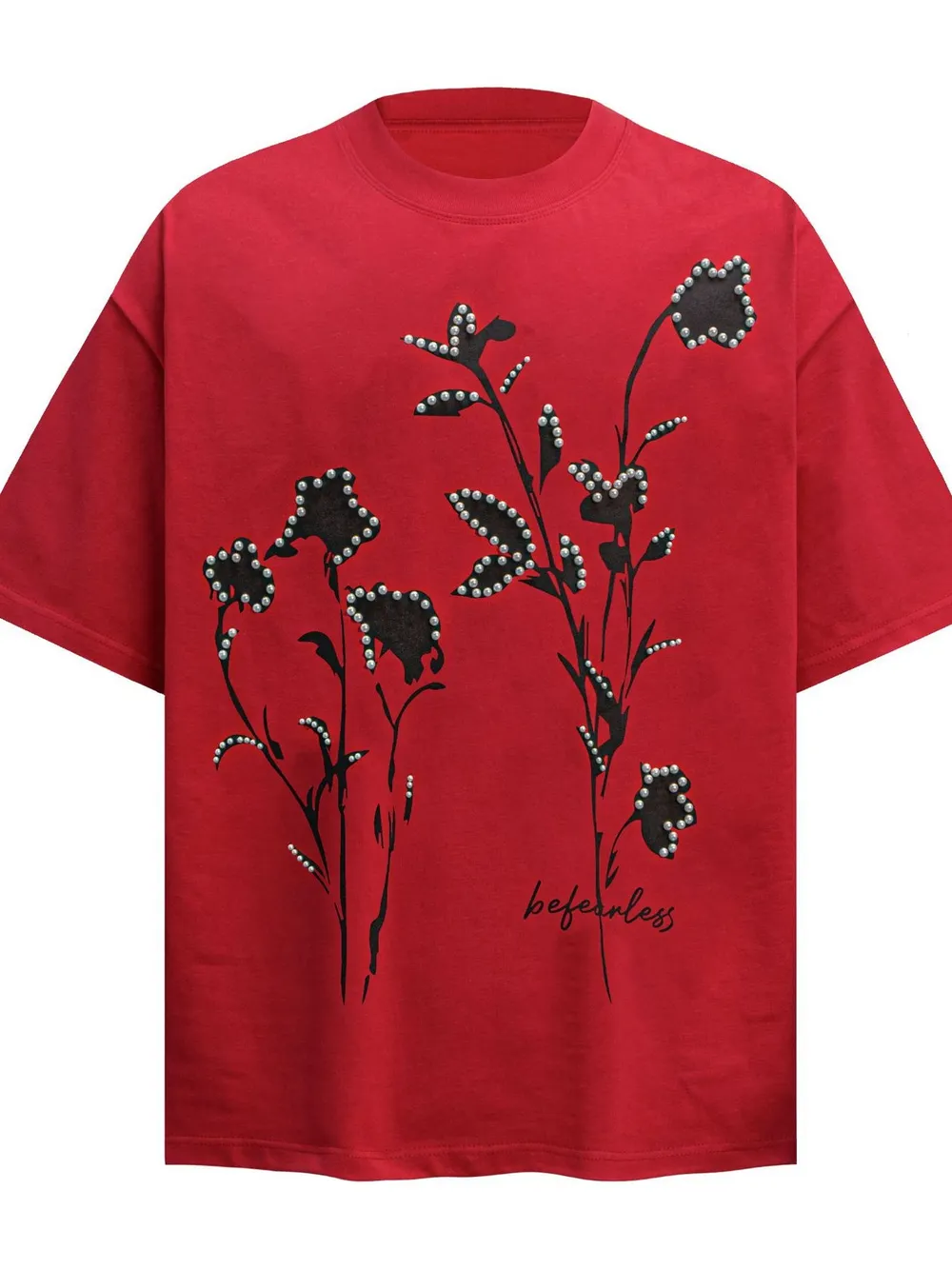 Men's Flower Pearl Detail Oversized Short Sleeve T-Shirt, image 3