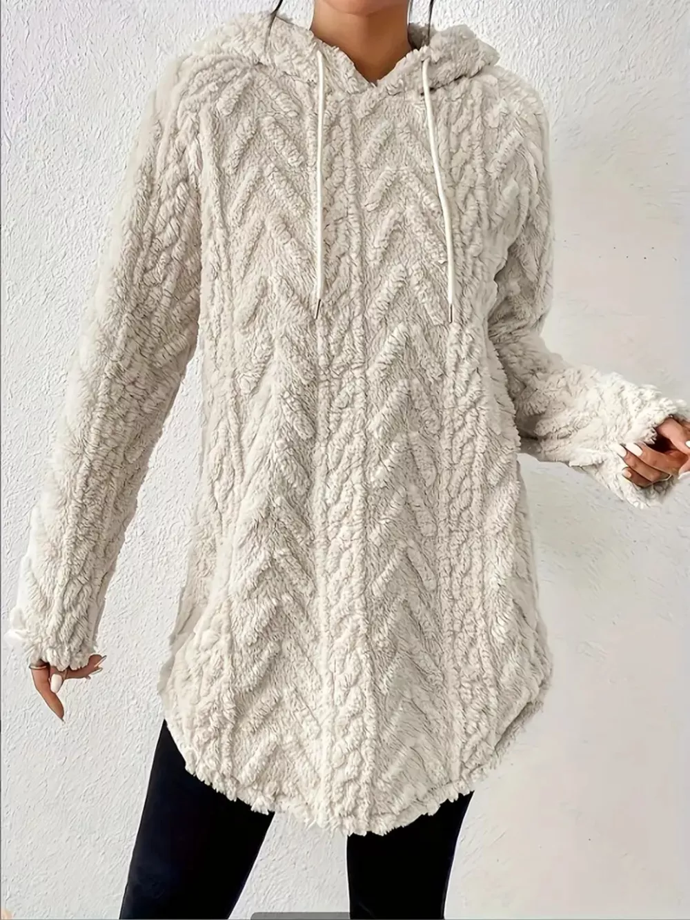 Cozy Textured Drawstring Fleece Hoodie, image 3