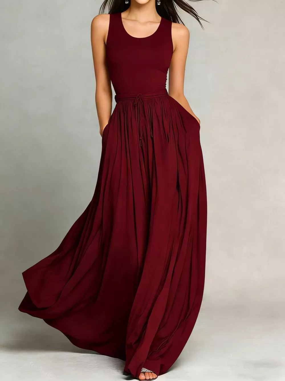 Sleeveless Solid Color Maxi Dress, image 5