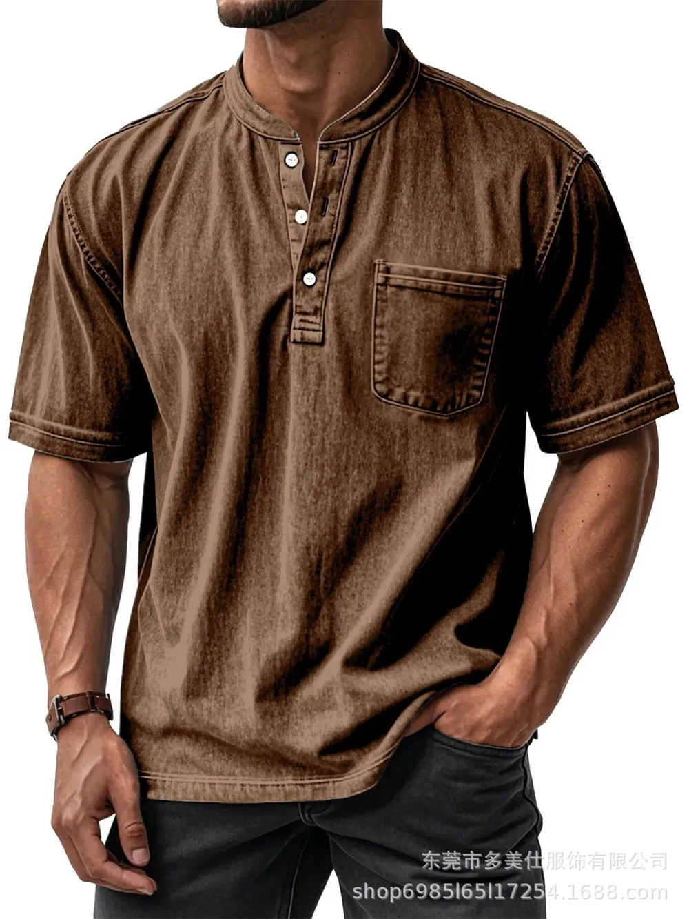 Men's Full Size Button Detail Short Sleeve Top Plus Size, image 6