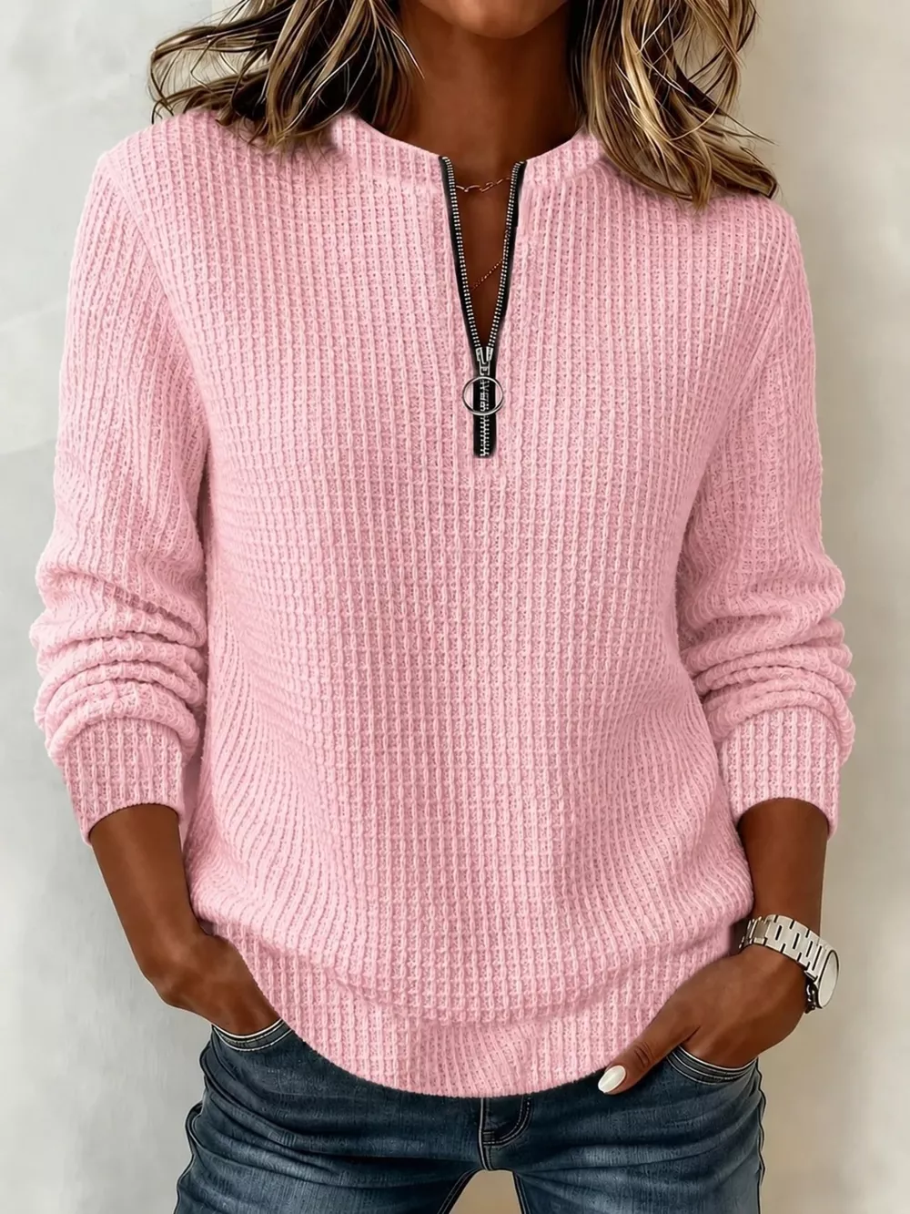 Full Size Quarter-Zip Textured Sweatshirt Plus Size, image 9