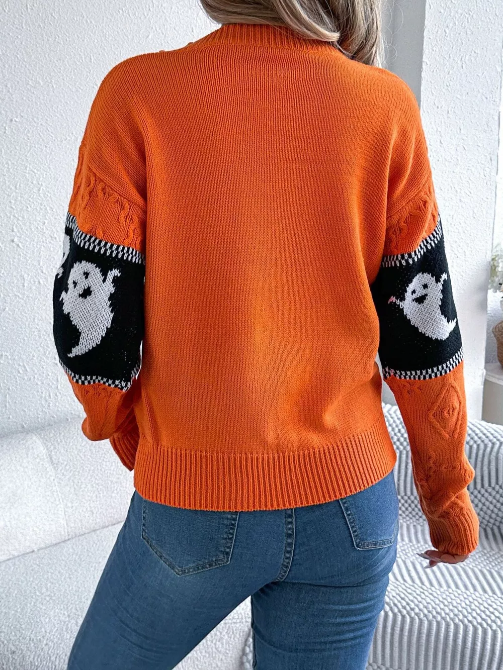 Halloween Ghost Pattern Textured Sweater, image 7