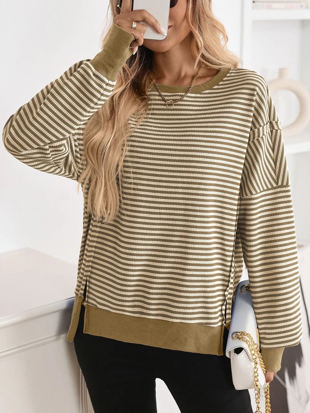 Exposed Seam Striped Contrast Sweatshirt, image 14