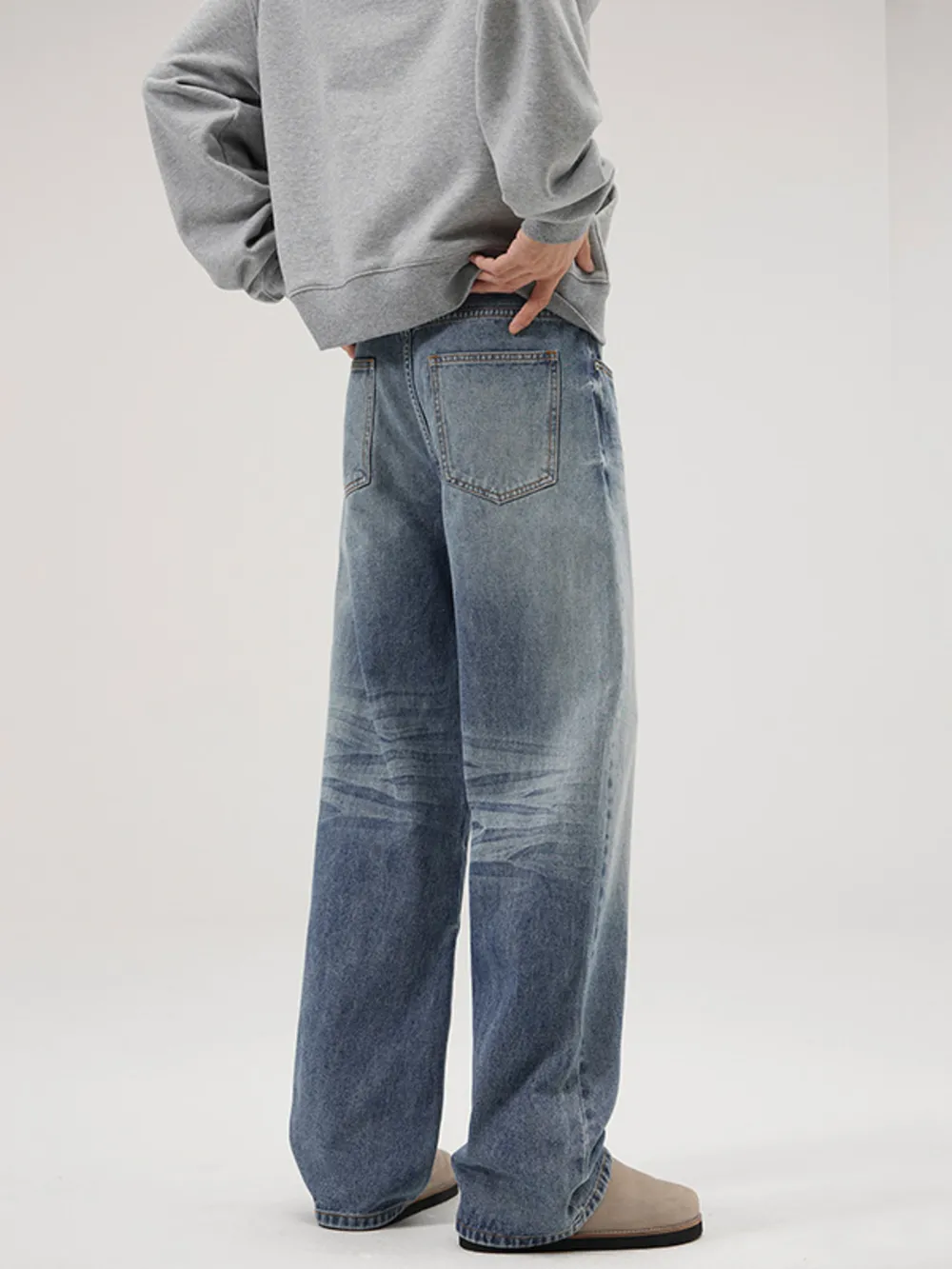 Men's Full Size Vintage Washed Wide Leg Relaxed Fit Jeans Plus Size, image 5