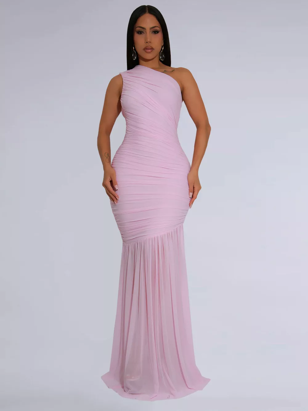 One-Shoulder Ruched Bodycon Maxi Dress, image 8
