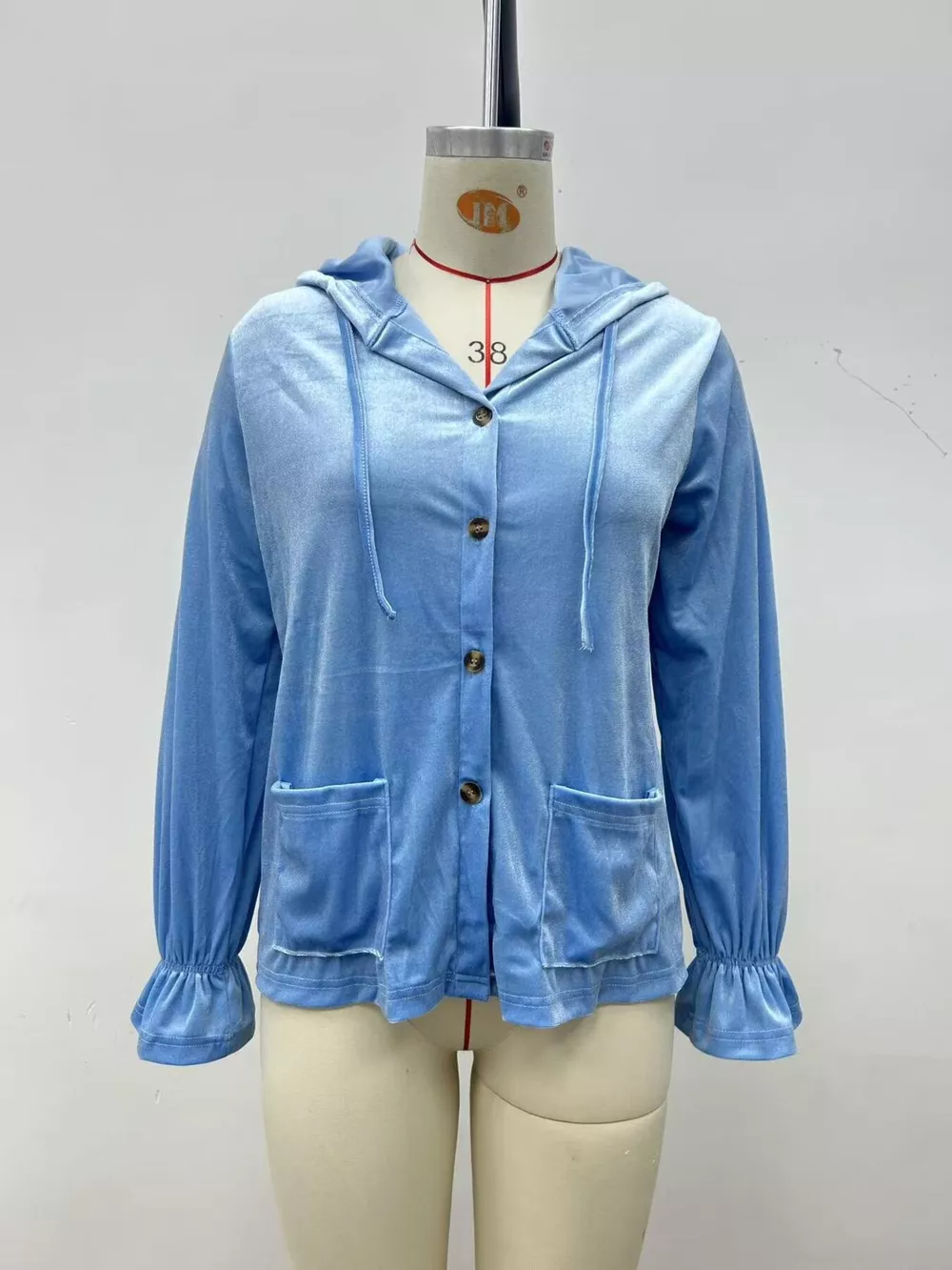 Full Size Velvet Button-Down Hooded Outerwear Plus Size, image 6