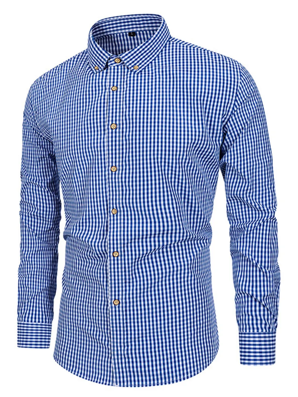 Men's Gingham Button-Down Long Sleeve Shirt