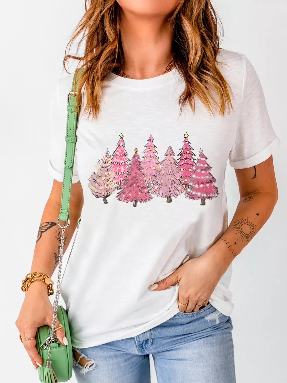 Full Size Lighting Christmas Trees Graphic Tee Plus Size
