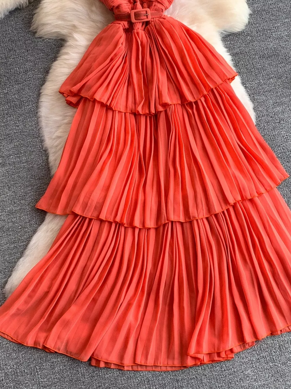 Pleated Layered Spaghetti Strap Midi Dress, image 29