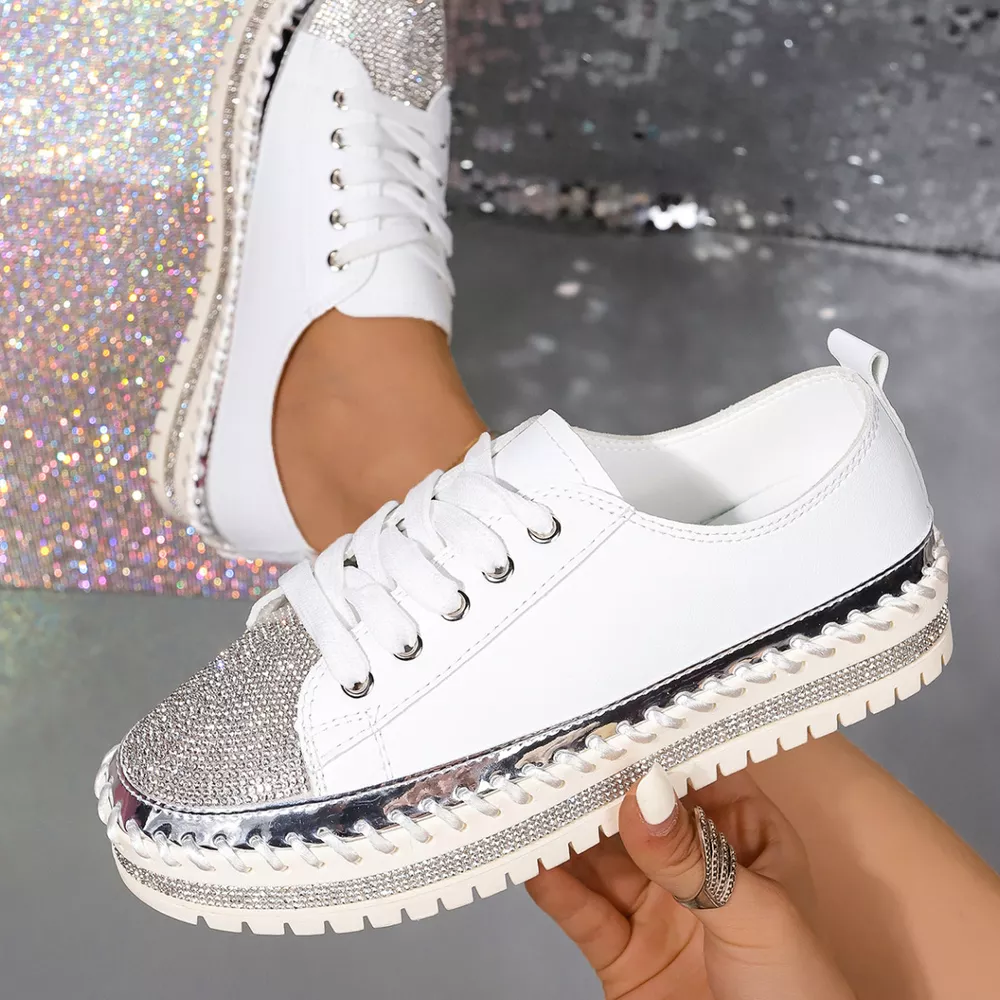Rhinestone Round Toe Sneakers, image 6