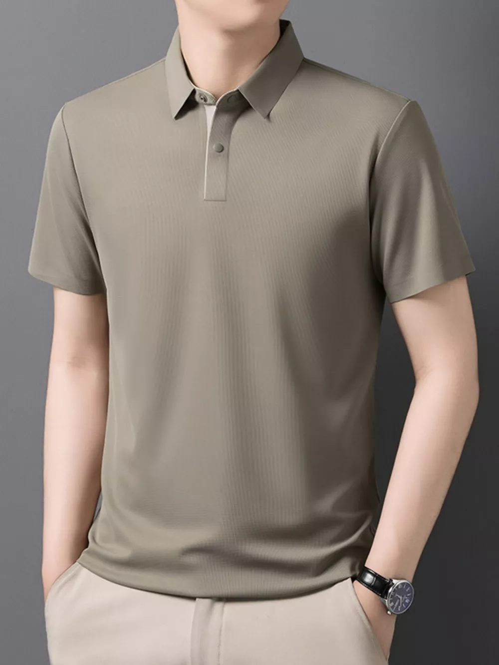 Men's Plus Size Button Detail Short Sleeve Polo, image 2