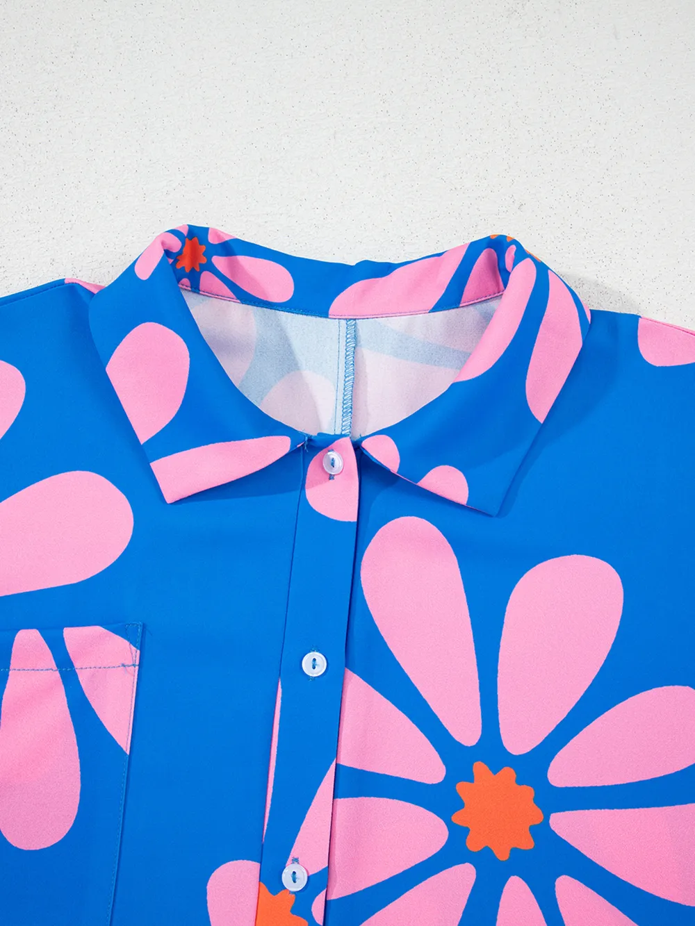 Summer Flower Print Shirt Collar Button Front Loose Romper, image 8