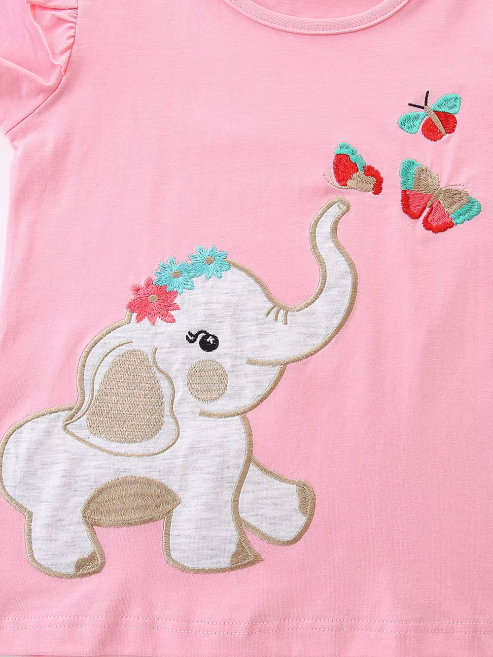 Children's Elephant & Butterfly Embroidered T-shirt and Shorts Set, image 3