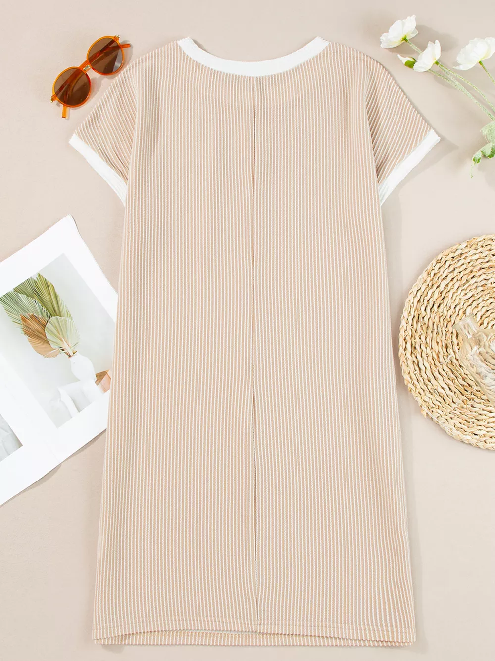 Twisted Ribbed Color Block Trim T Shirt Shift Dress, image 5