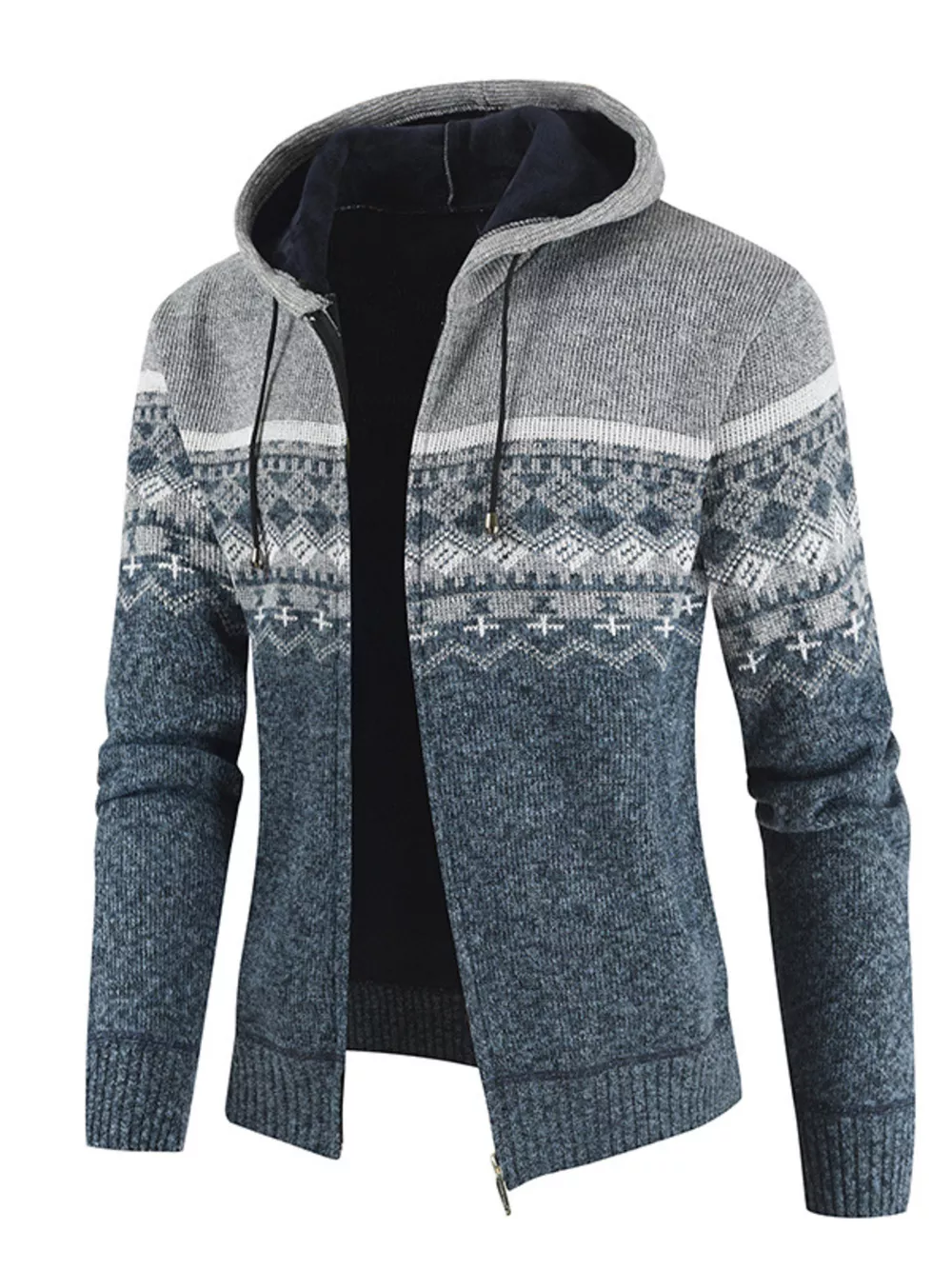 Men's Plus Size Hooded Fair Isle Pattern Knit Cardigan, image 4