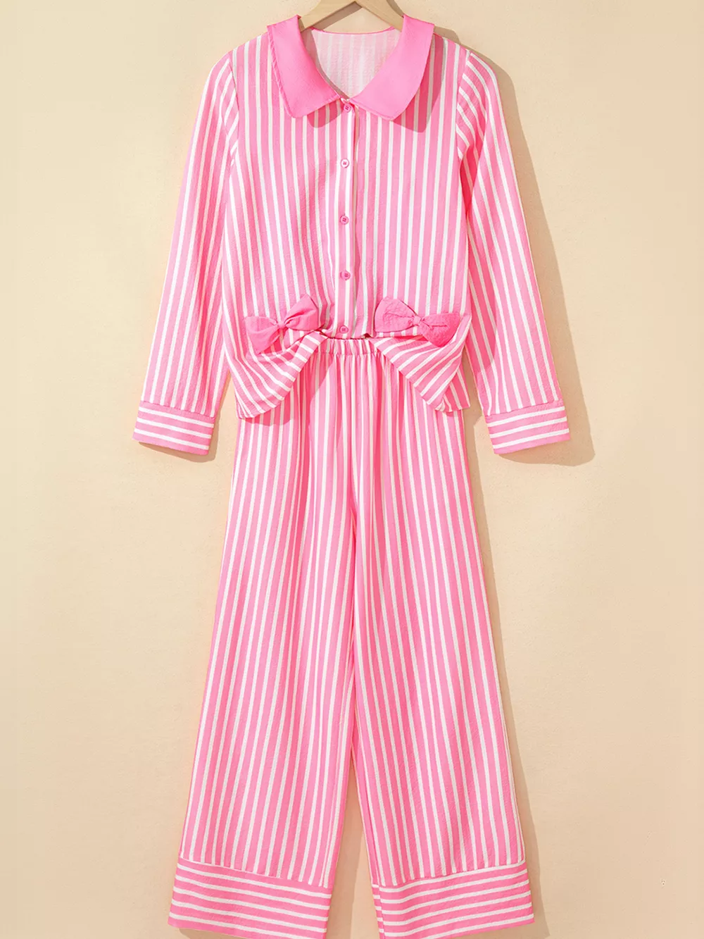 Stripe Buttoned Front Long Sleeve Top and Pants 2 Piece Sleepwear, image 6