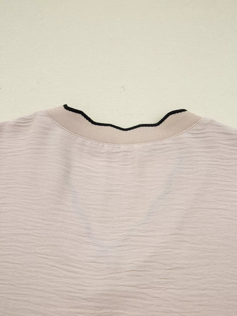 Contrast Scallop Trim V Neck Long Sleeve Blouse, image 6