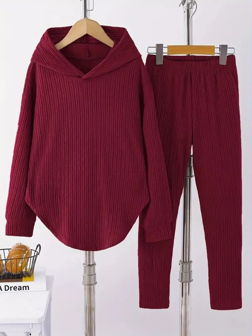 Textured Long Sleeve Hoodie and Pants Set, image 9
